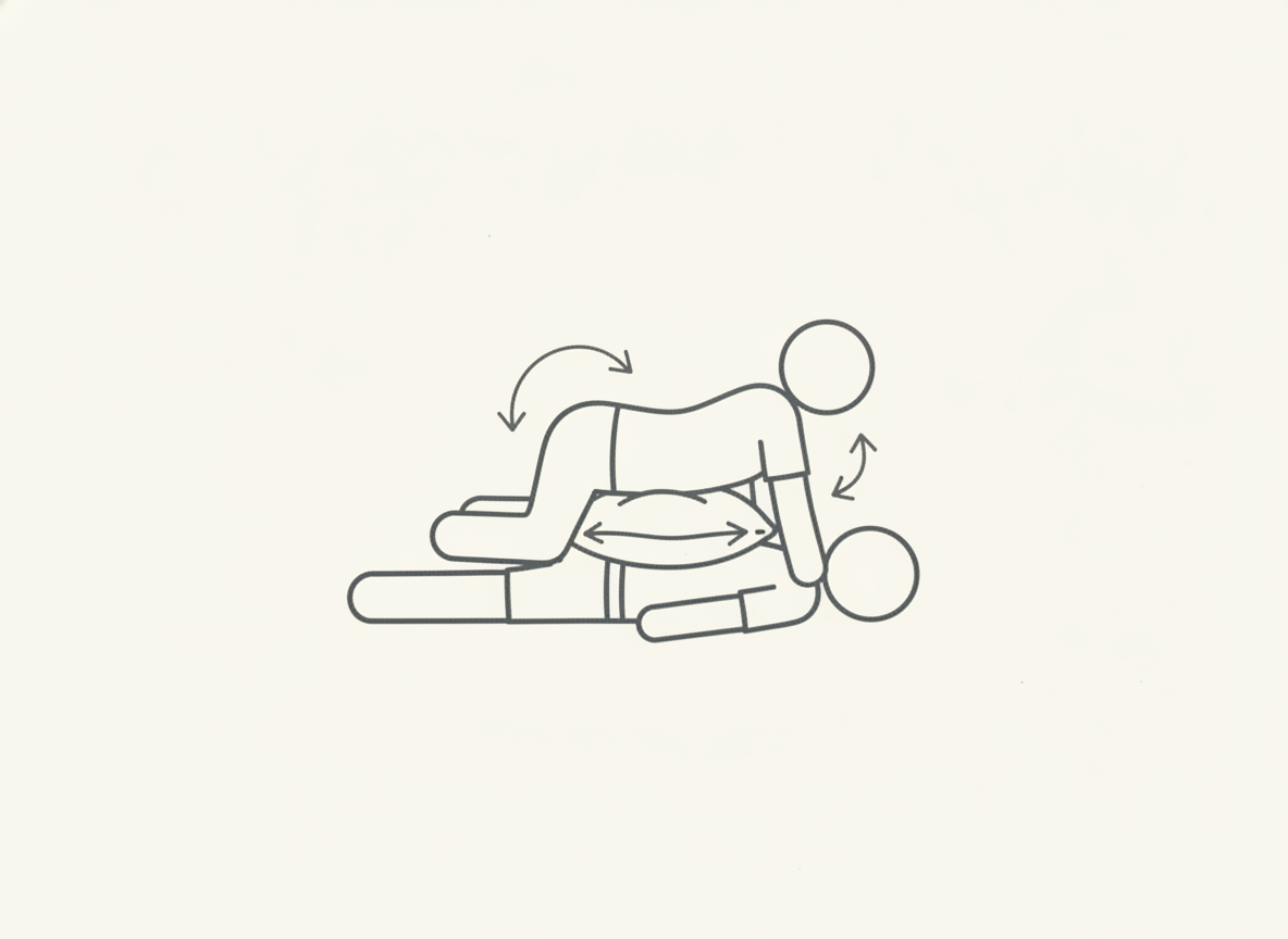 Diagram of two clothed partners dry humping with a pillow between them.