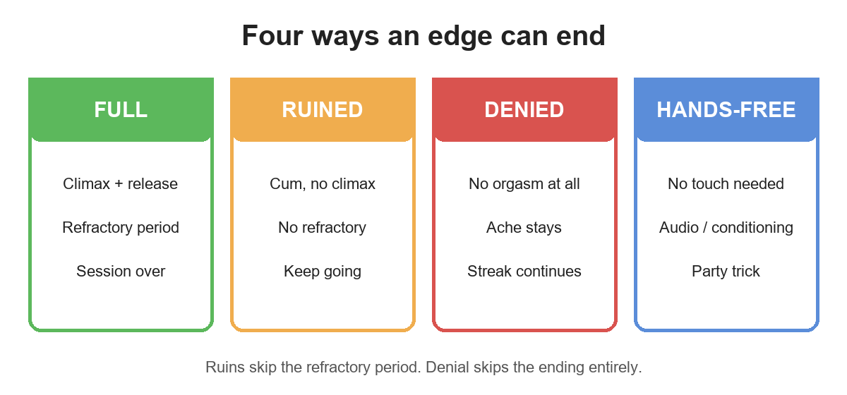 Comparison of full, ruined, denied and hands-free orgasms